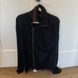 Men's Gucci Black Zip Sweater with Green and Red Accents